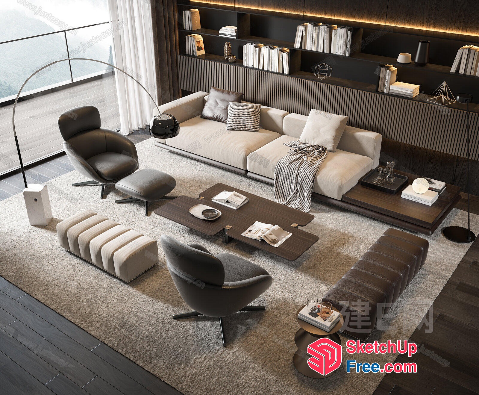 Modern Minimalist Living Room With Neutral Color Palette 3D SketchUp File
