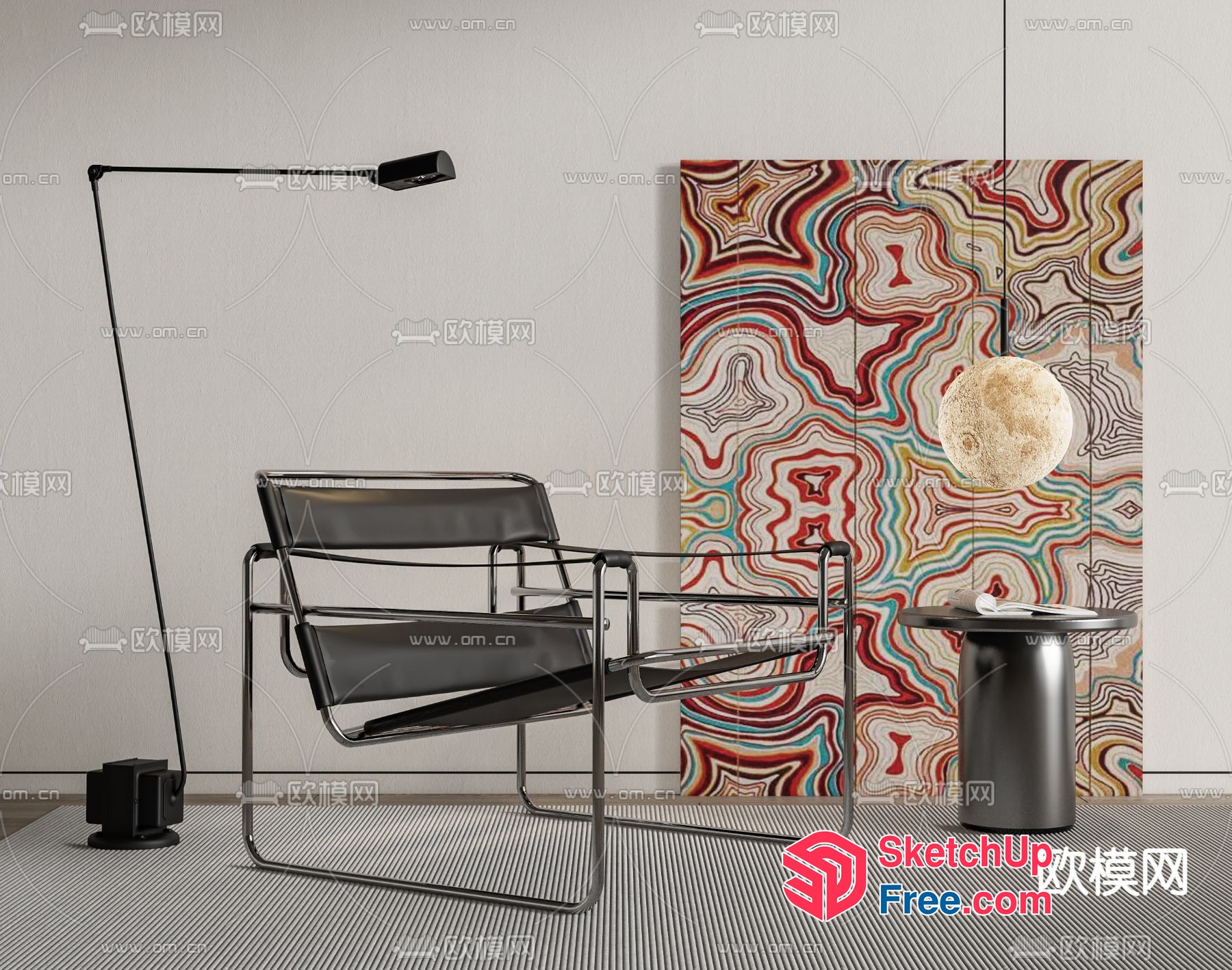 Modern Contemporary Interior With Minimalist Furniture And Abstract Art 3D SketchUp File