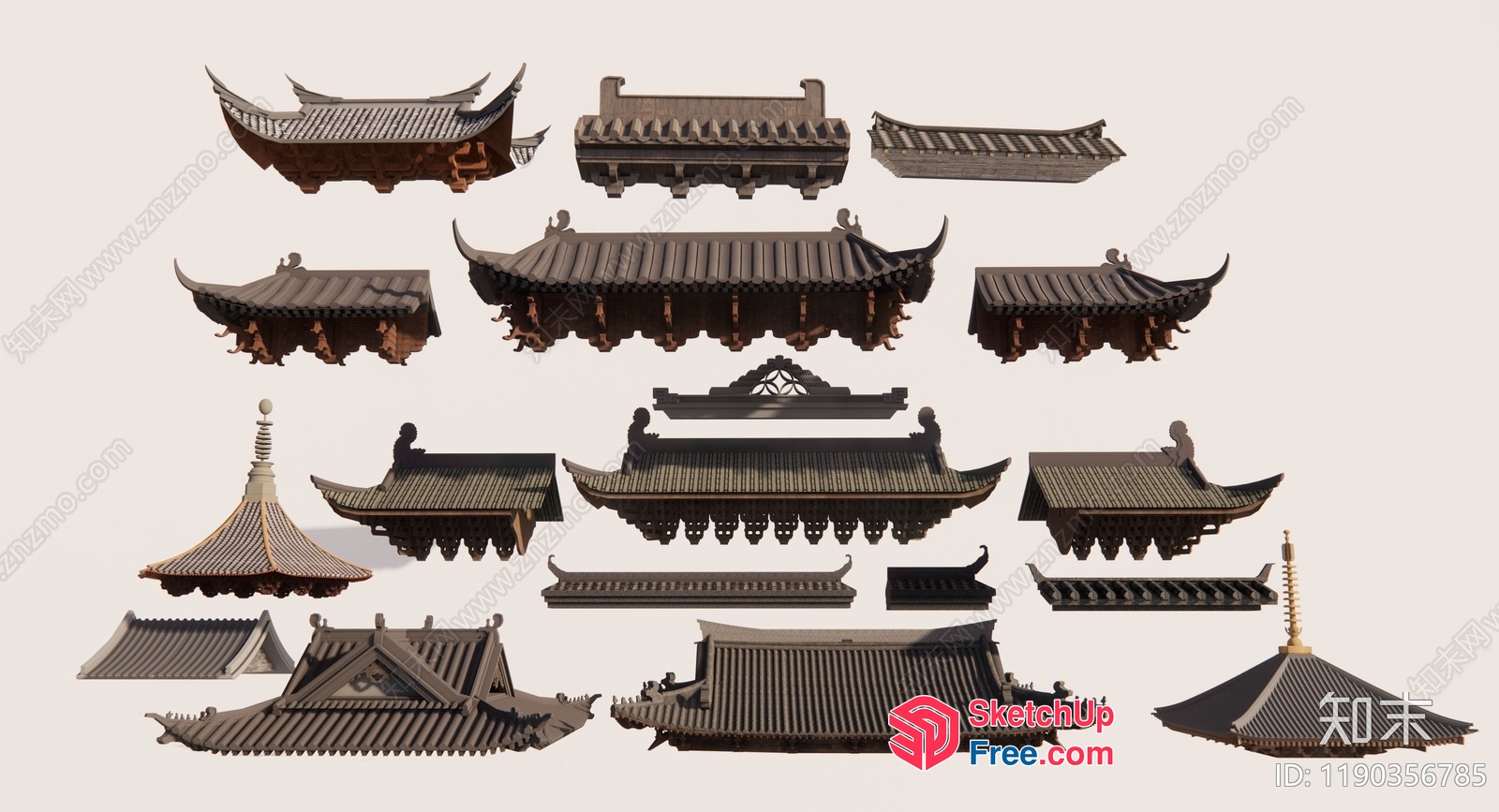 Traditional Asian Roof Designs Collection 3D SketchUp File