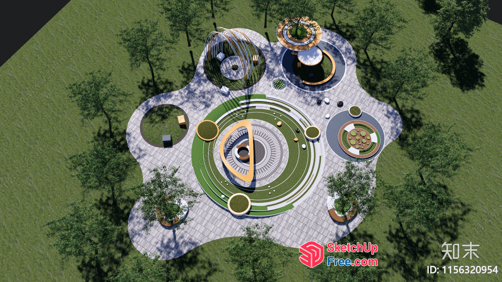 Serene Outdoor Space With Unique Decorative Elements 3D SketchUp File