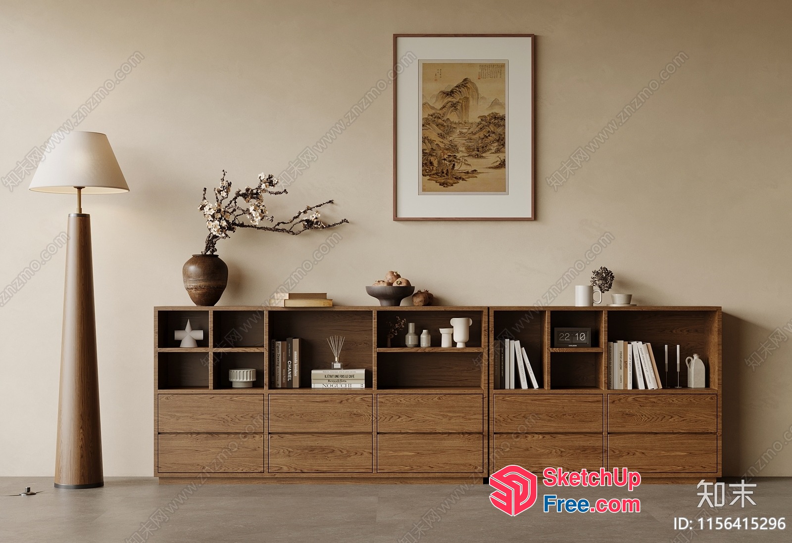 Minimalist Japanese Style Bookcase And Storage Unit 3D SketchUp File