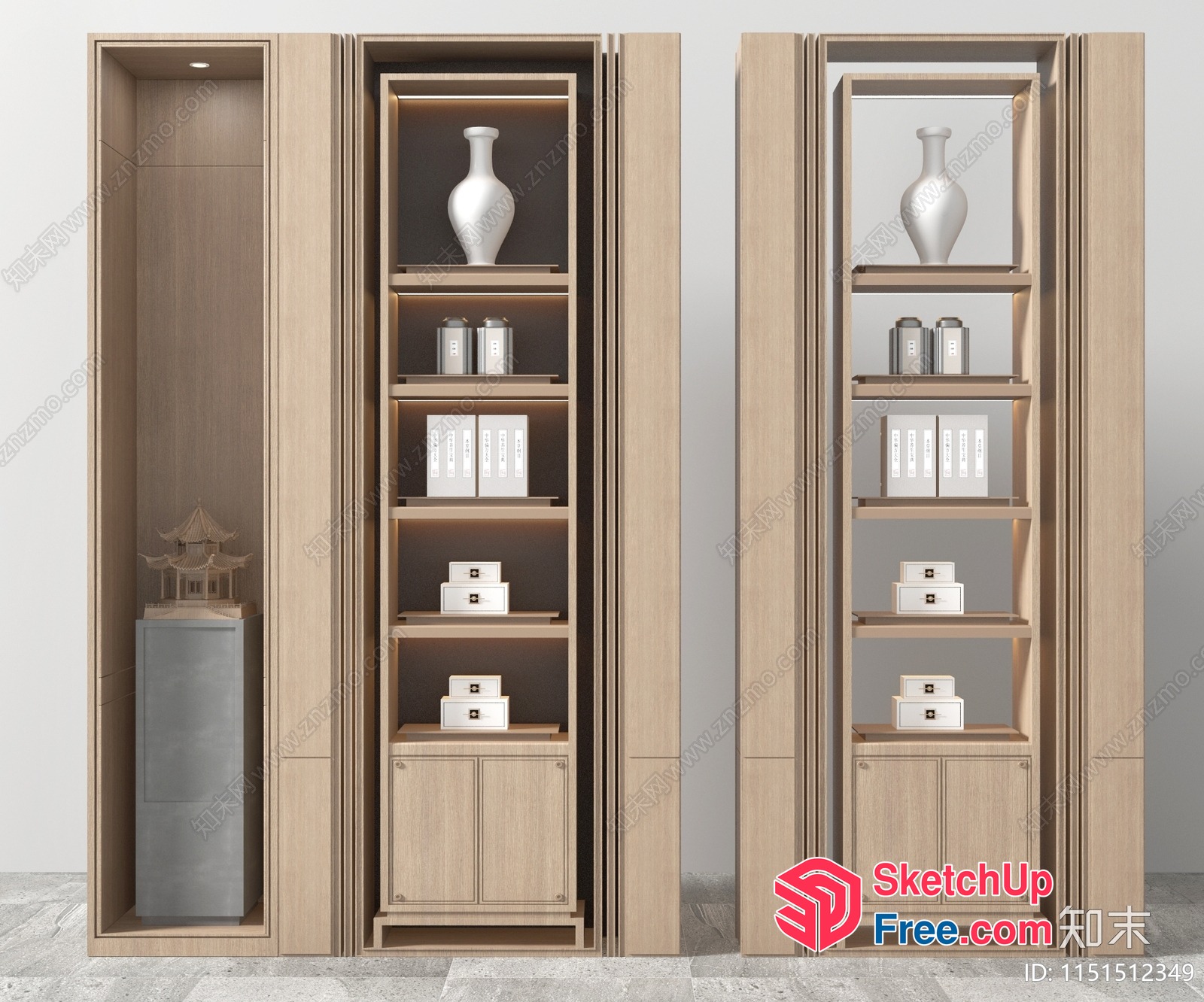 Modern Minimalist Shelving Unit With Vases And Decor 3D SketchUp File