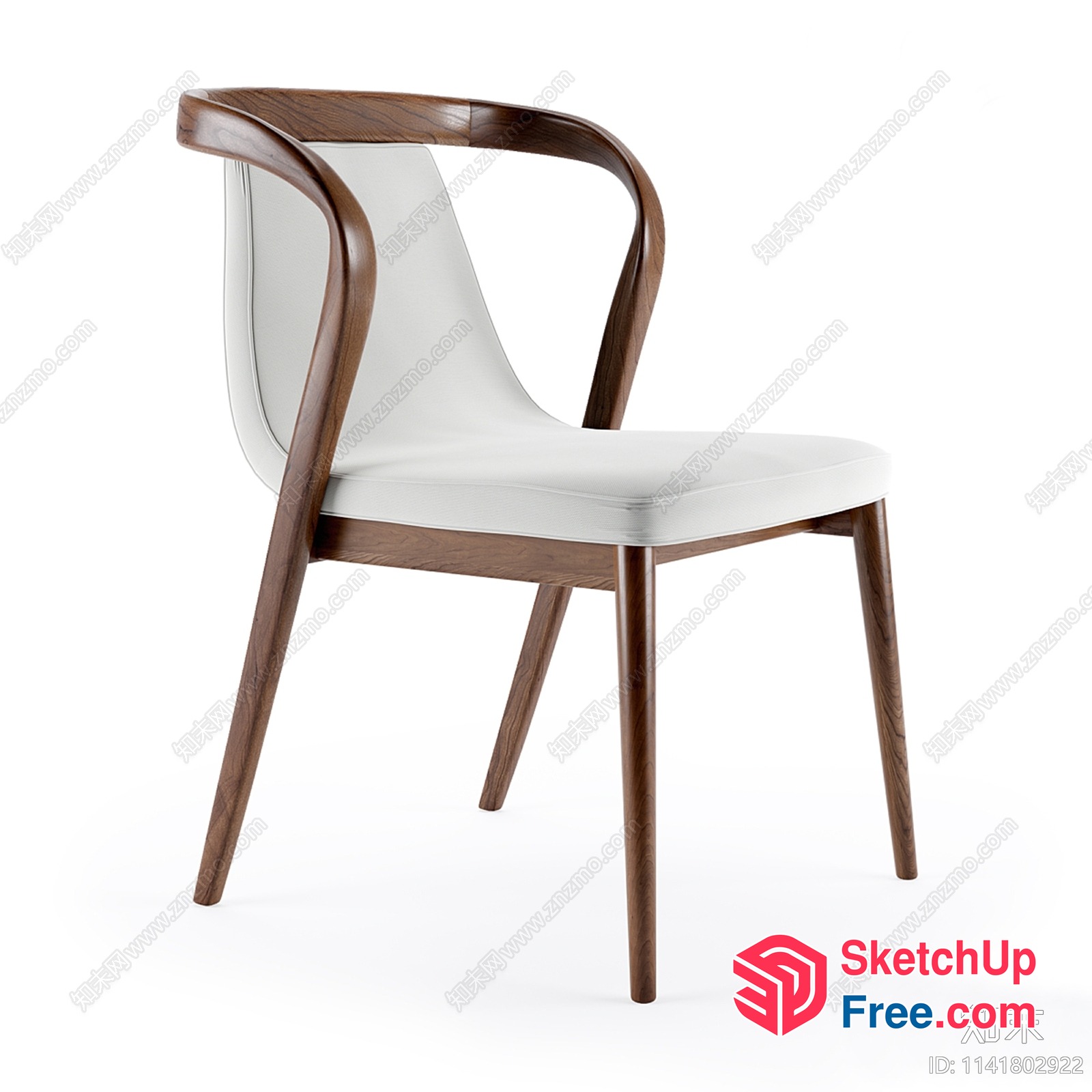 Modern White And Brown Chair With Wooden Frame 3D SketchUp File