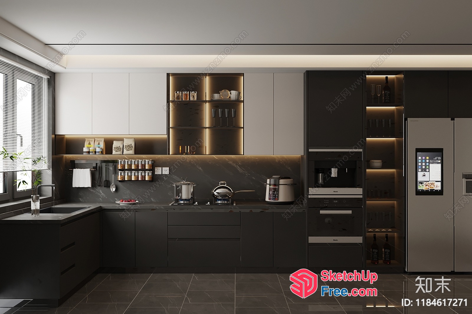 Modern Kitchen With Dark Cabinets And Light Countertops 3D SketchUp File