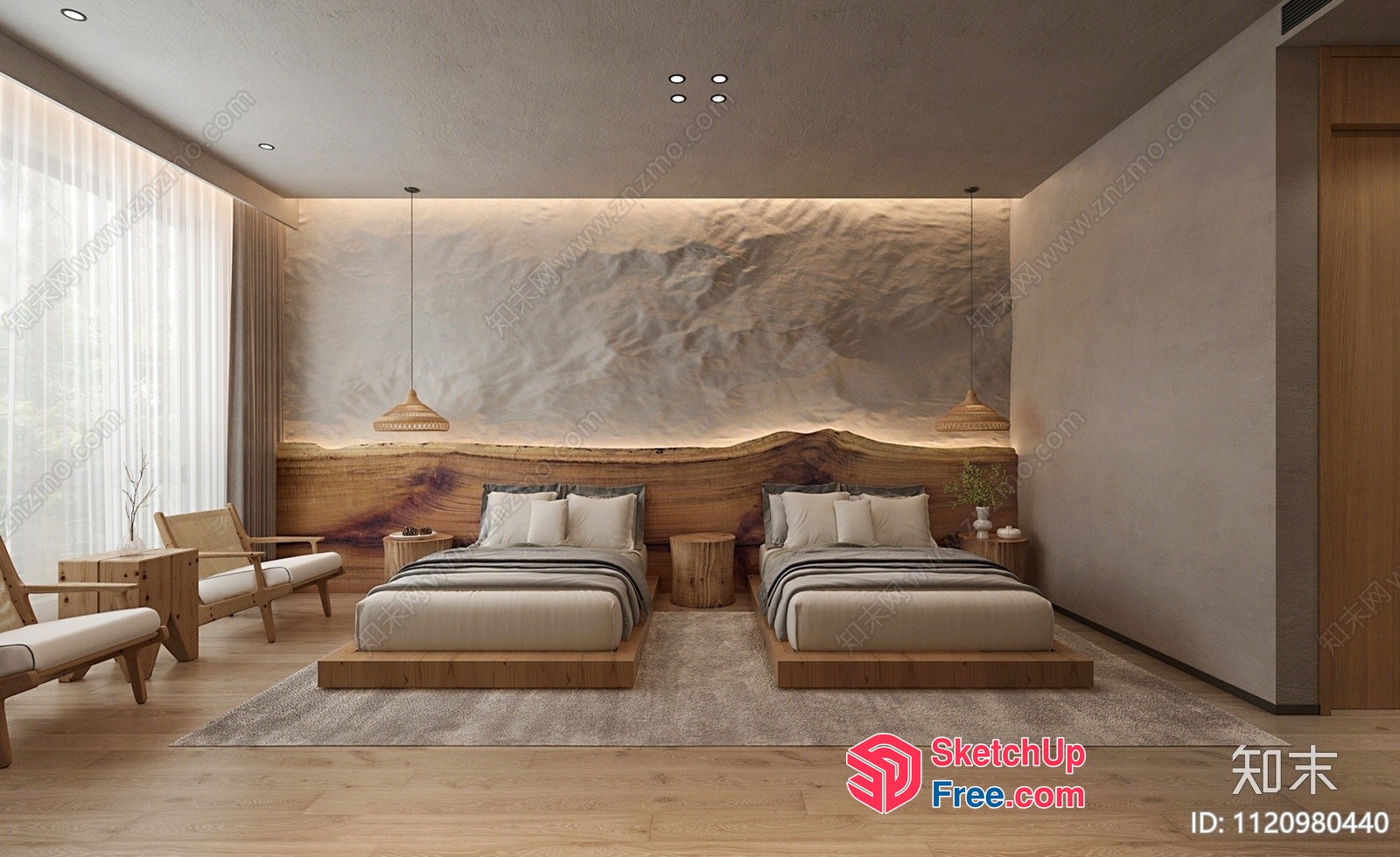 Modern Minimalist Twin Bed Room 3D SketchUp File
