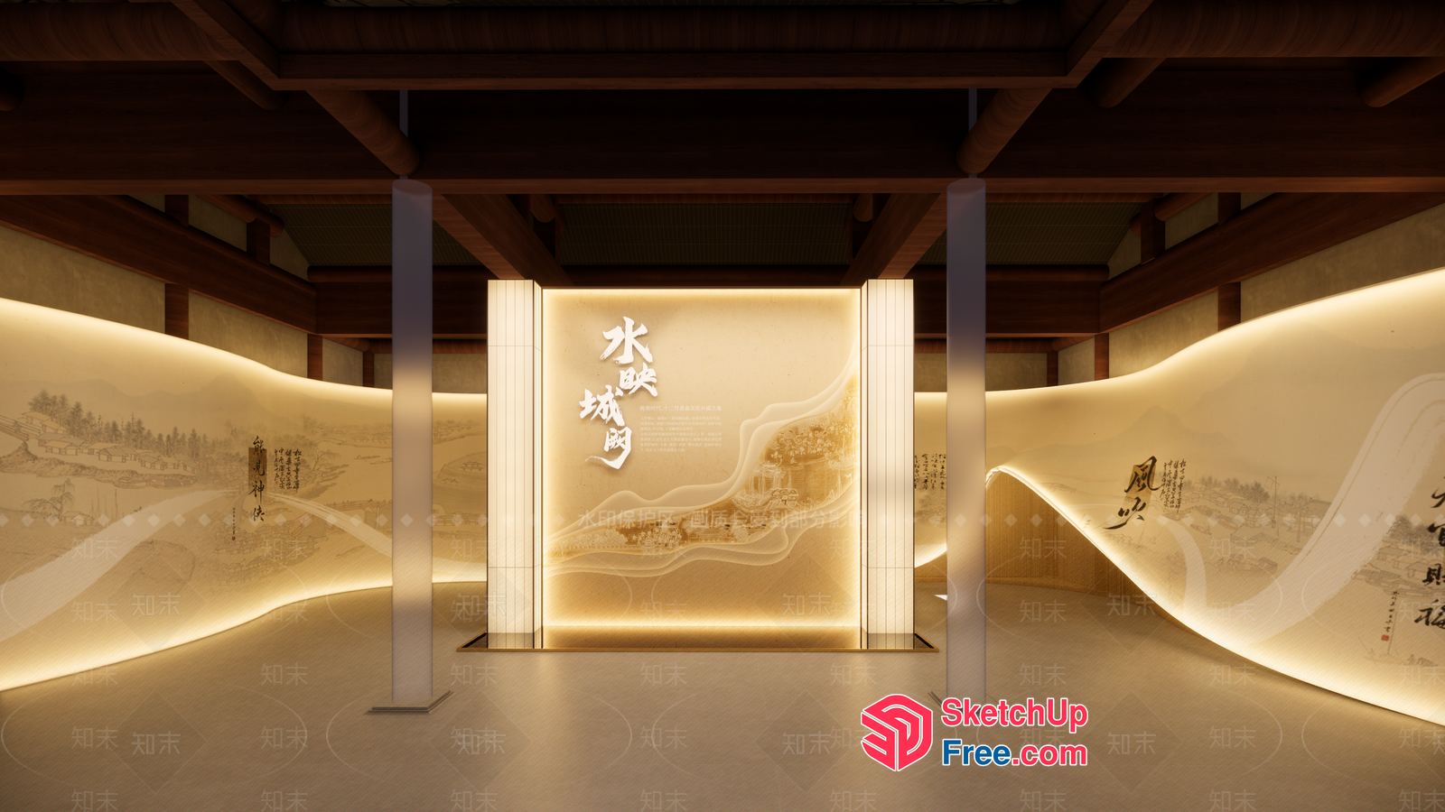 Elegant Asian-Inspired Interior Space 3D SketchUp File