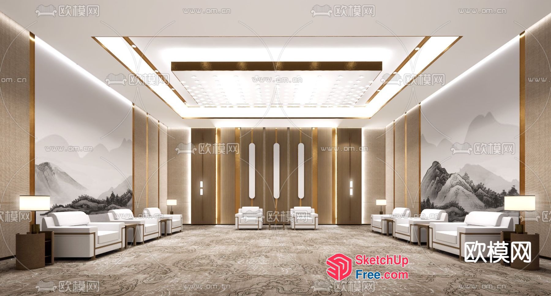 Modern Asian-Inspired Hotel Lobby 3D SketchUp File