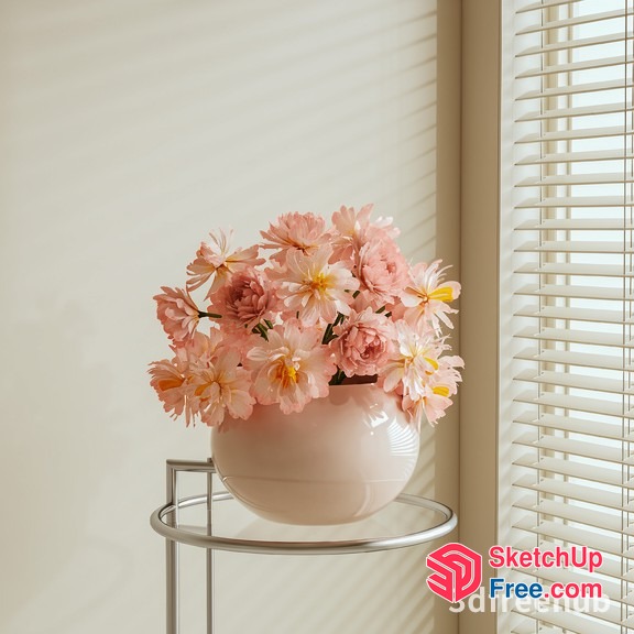 Elegant Pink Flowers In A White Vase By The Window 3D SketchUp File