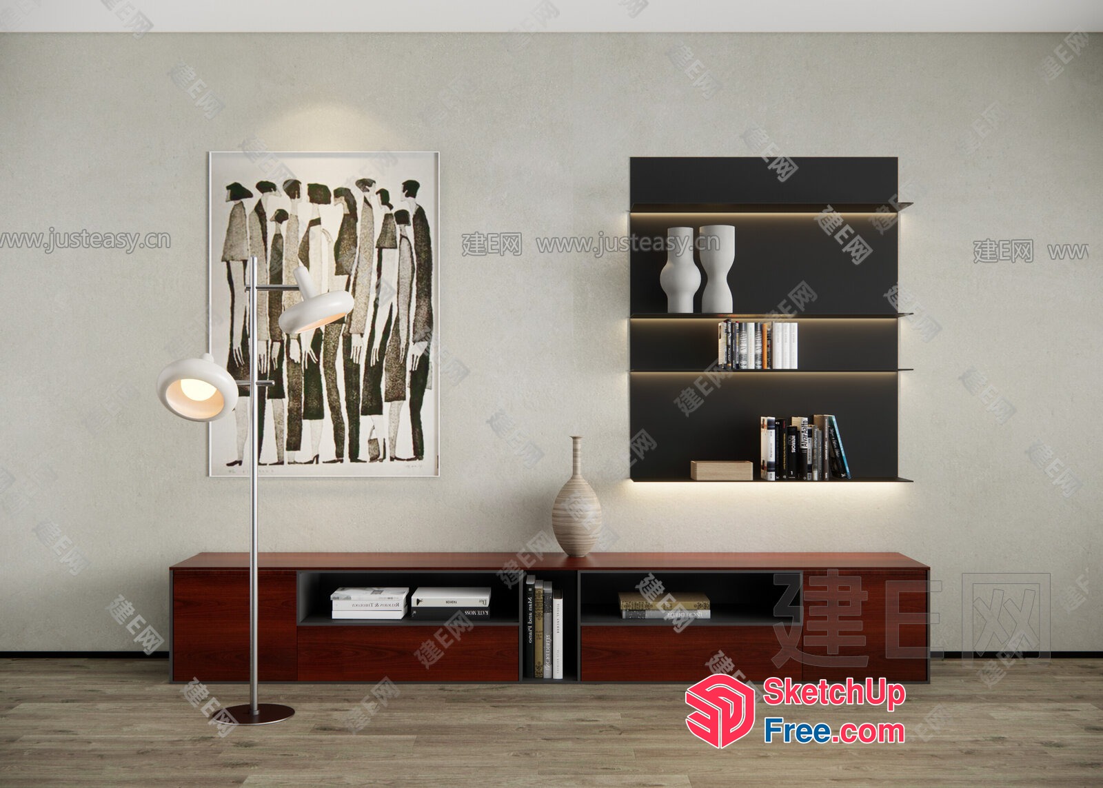 Minimalist Modern Interior Design With Art And Shelving 3D SketchUp File