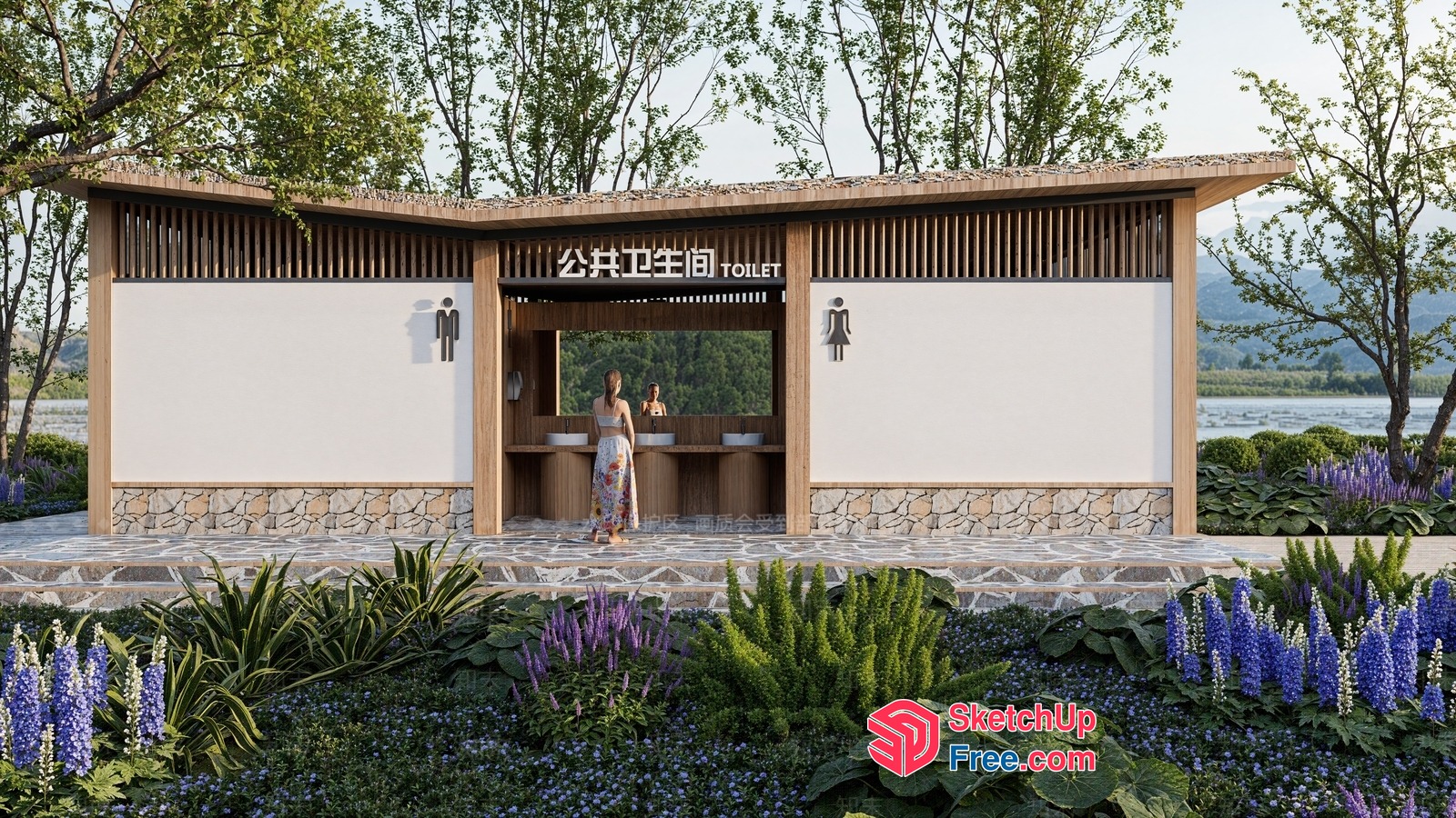 Exterior Public Toilet With Natural Surroundings 3D SketchUp File