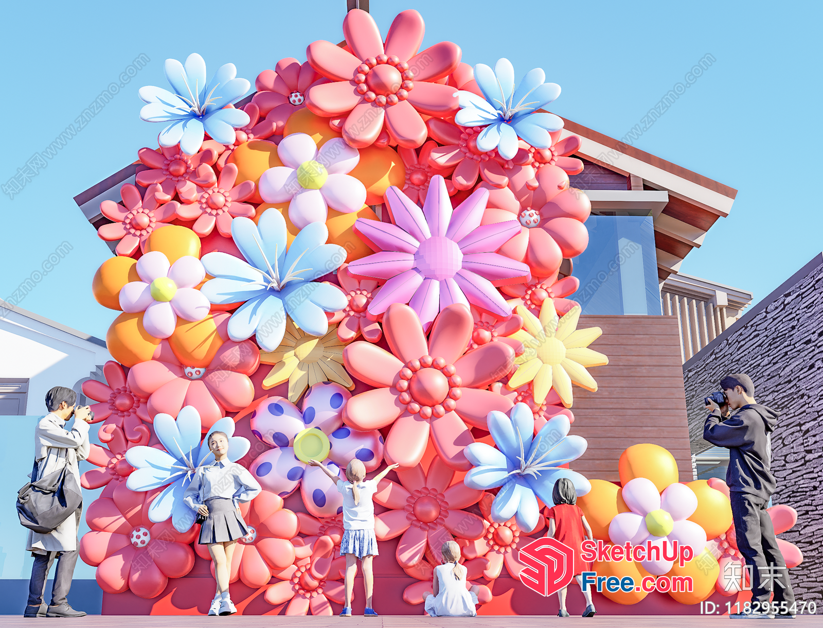Vibrant Flower Wall Installation 3D SketchUp File
