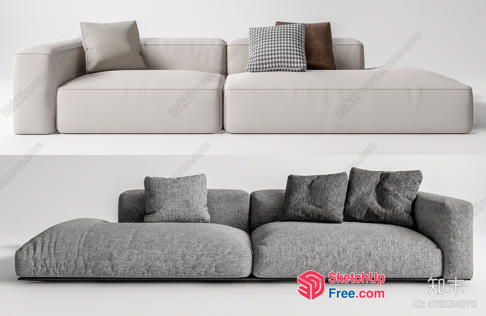 Modern L-Shaped Sofa With Pillows 3D SketchUp File