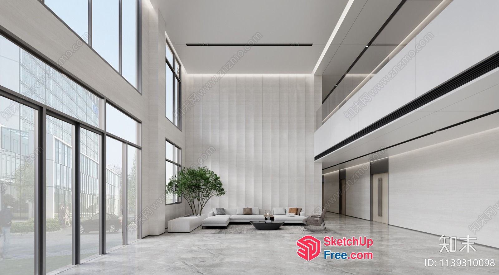 Minimalist Style Modern Interior With High Ceilings And Large Windows 3D SketchUp File