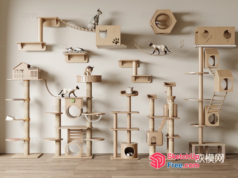 Modern Cat Condo With Multiple Perches And Tunnels 3D SketchUp File
