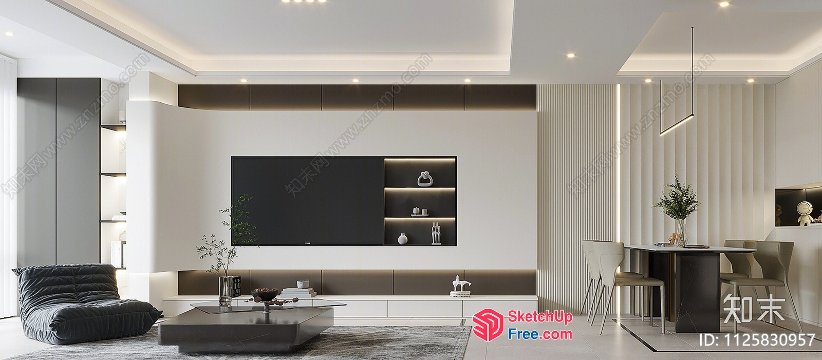 Modern Minimalist Living Room Design With Neutral Tones 3D SketchUp File