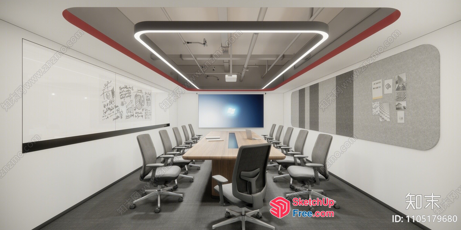 Conference Room With Modern Decor And Minimalist Seating 3D SketchUp File