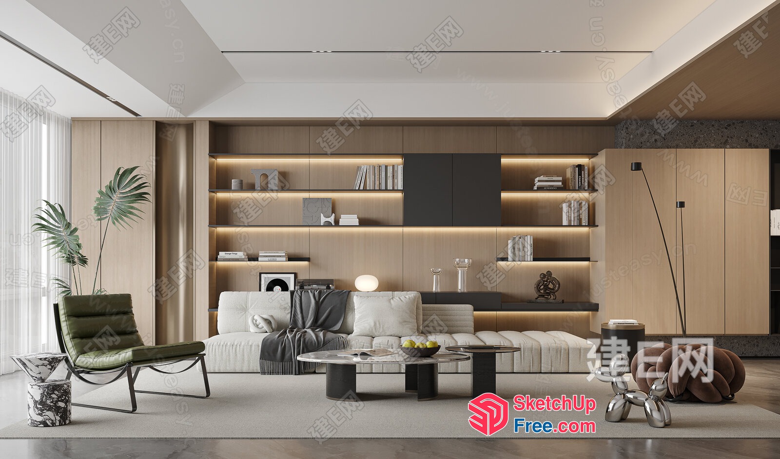 Modern Minimalist Living Room With Sleek Furniture And Natural Wood Accents 3D SketchUp File