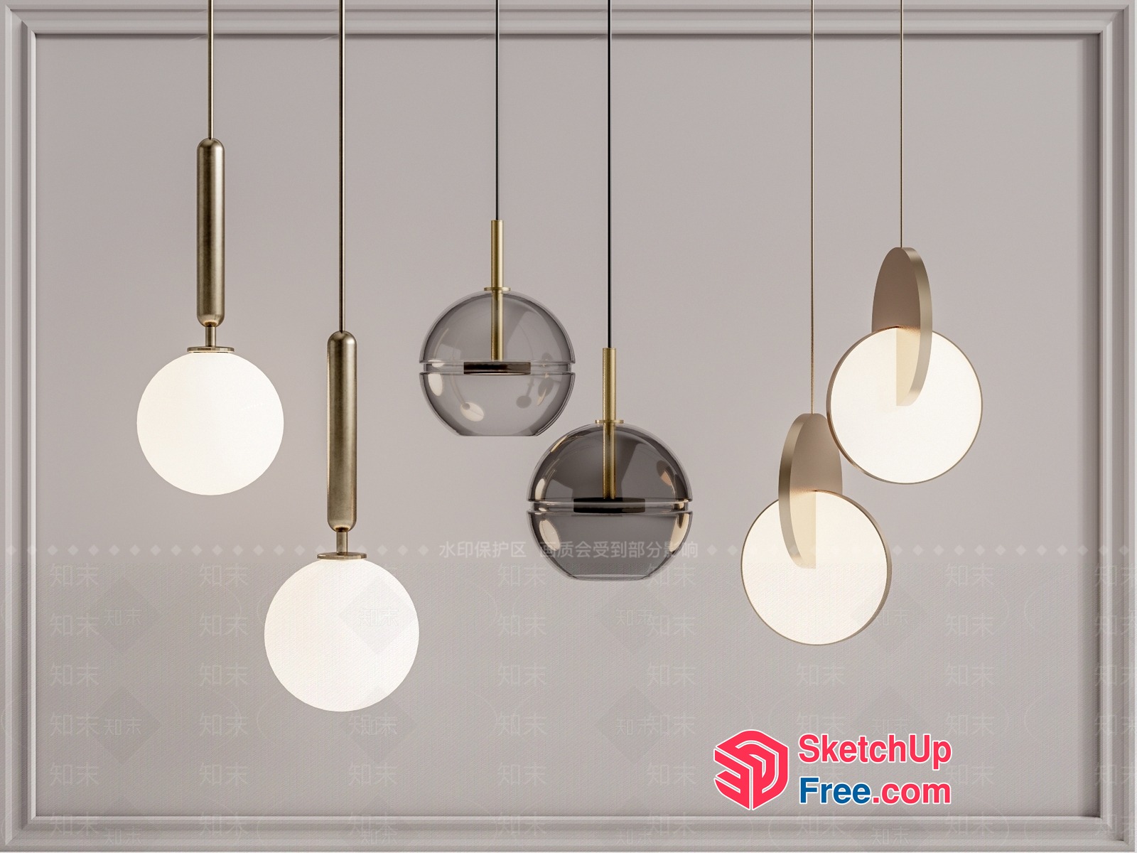 Elegant Glass And Gold Pendant Lights 3D SketchUp File