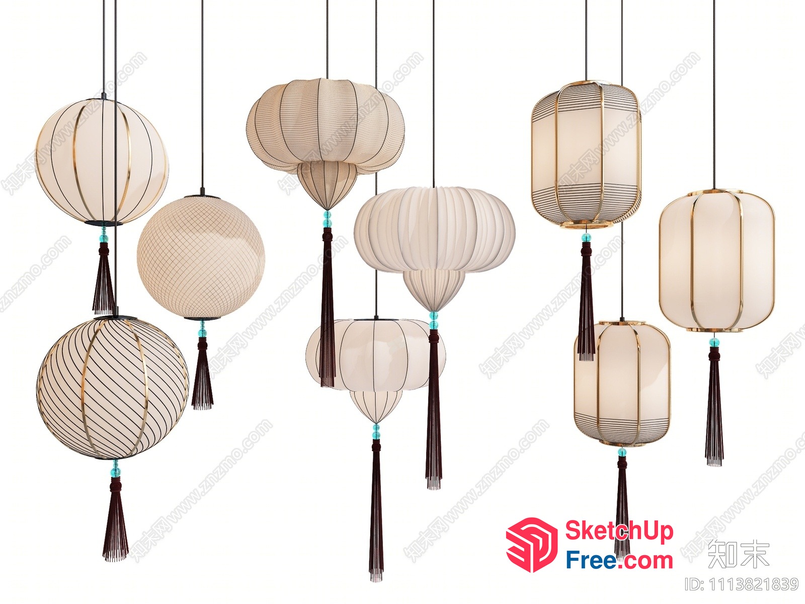 Elegant Asian-Inspired Hanging Lanterns Collection 3D SketchUp File