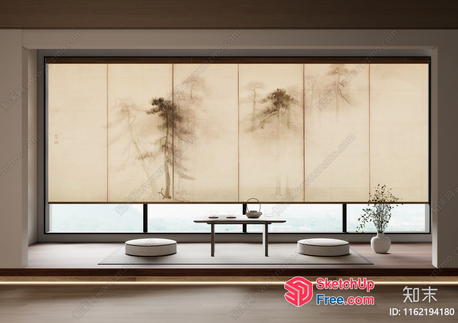 Elegant Japanese-Style Room With Serene Window View 3D SketchUp File