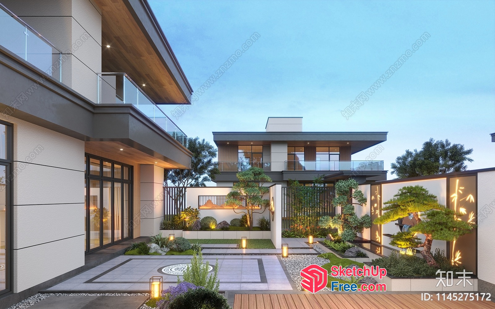 Modern Japanese-Style Villa With Elegant Garden 3D SketchUp File