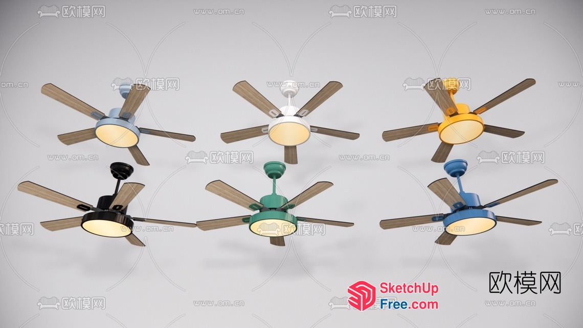 Five Ceiling Fans In Different Styles 3D SketchUp File