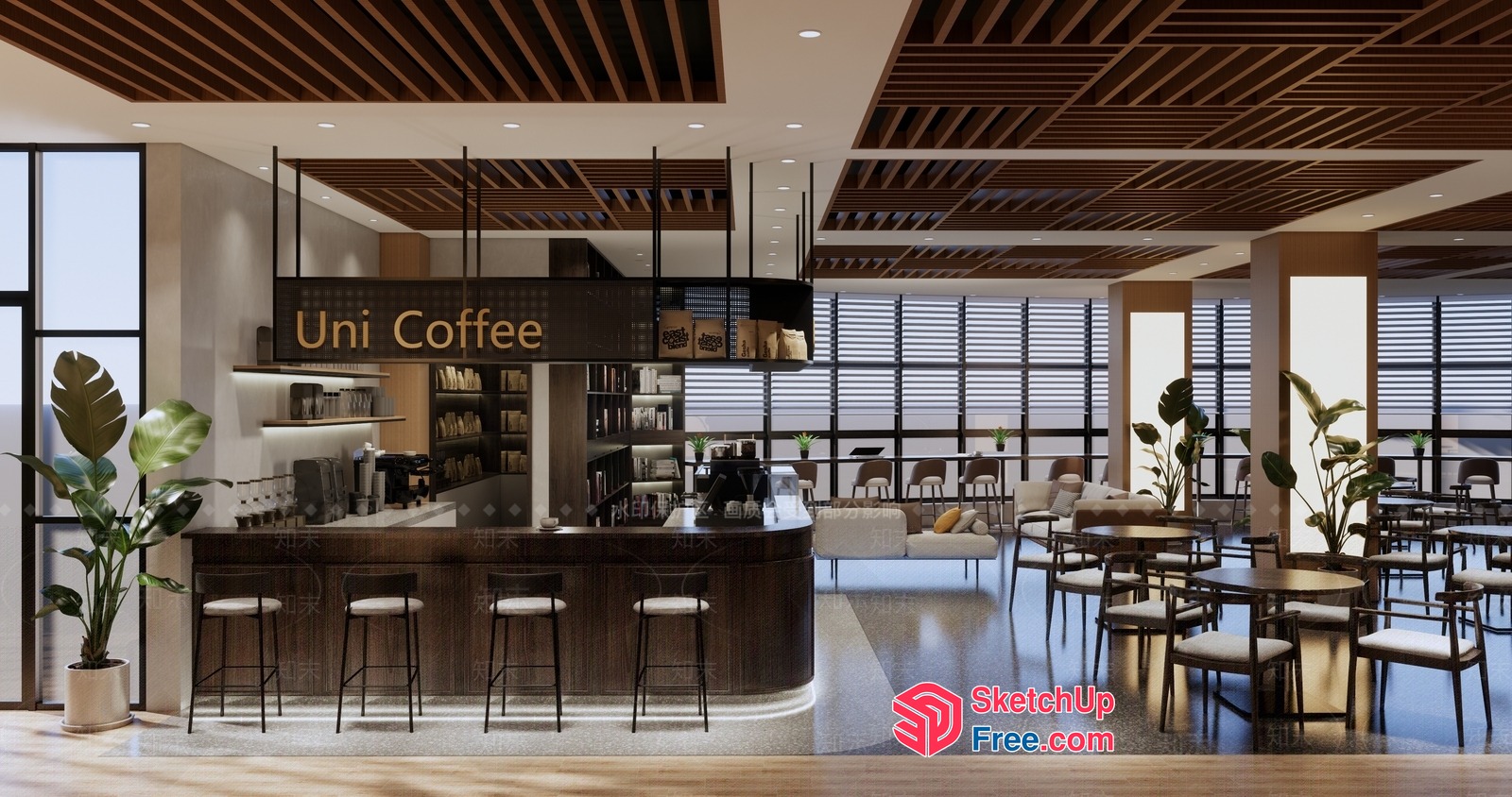 Elegant Modern Coffee Shop Interior 3D SketchUp File