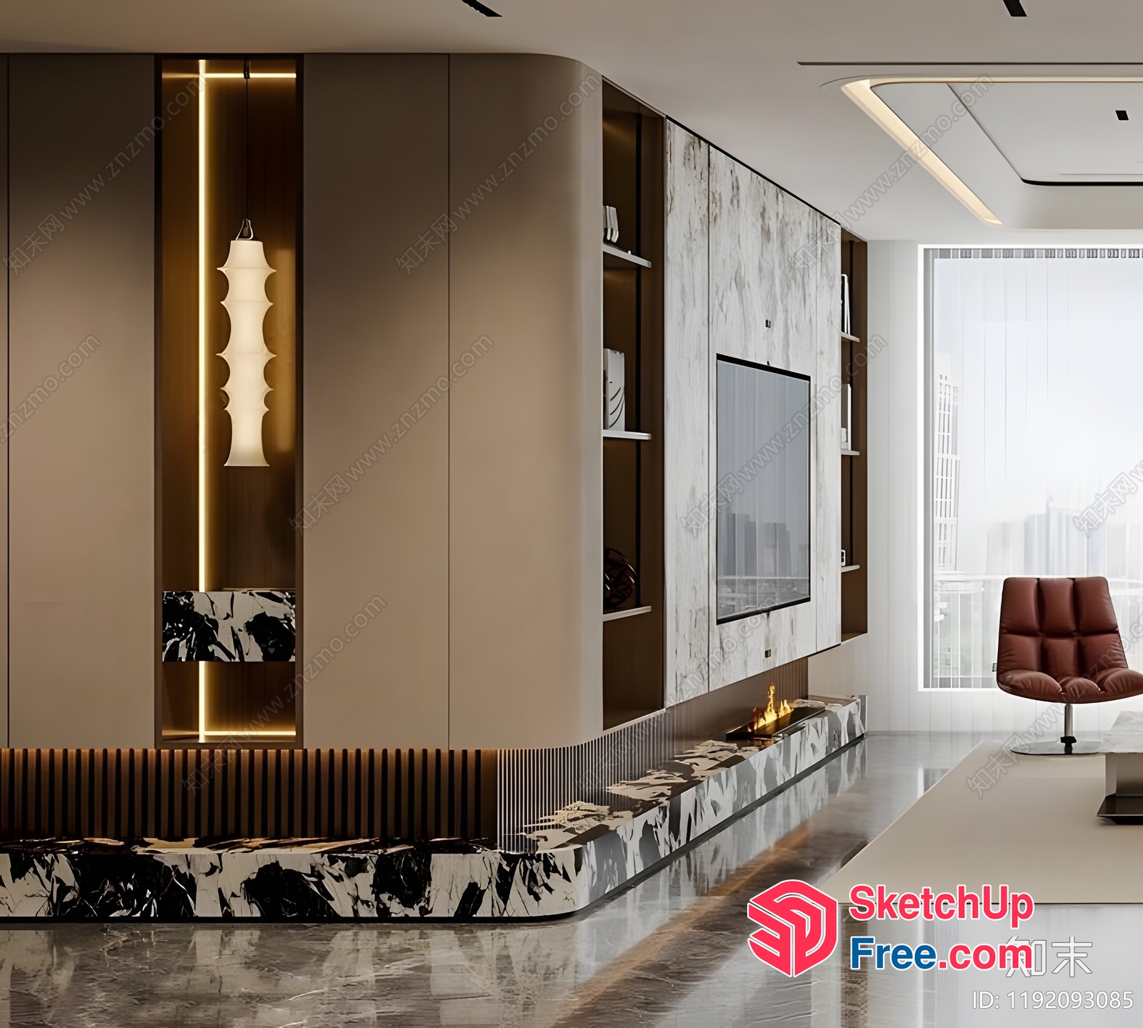 Modern Minimalist Living Room With Marble Accents 3D SketchUp File