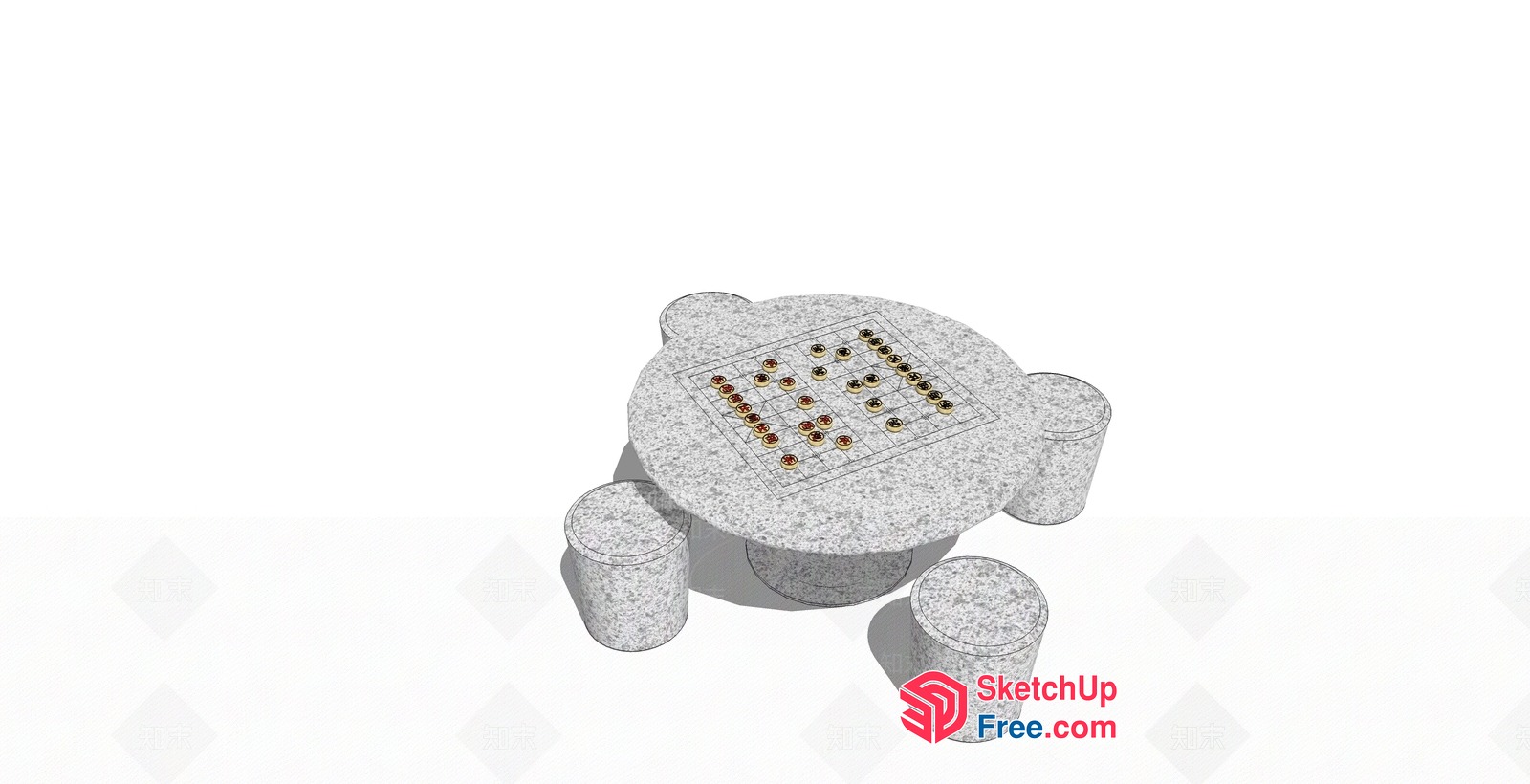 Table And Stools Set With A Checkered Game Board 3D SketchUp File