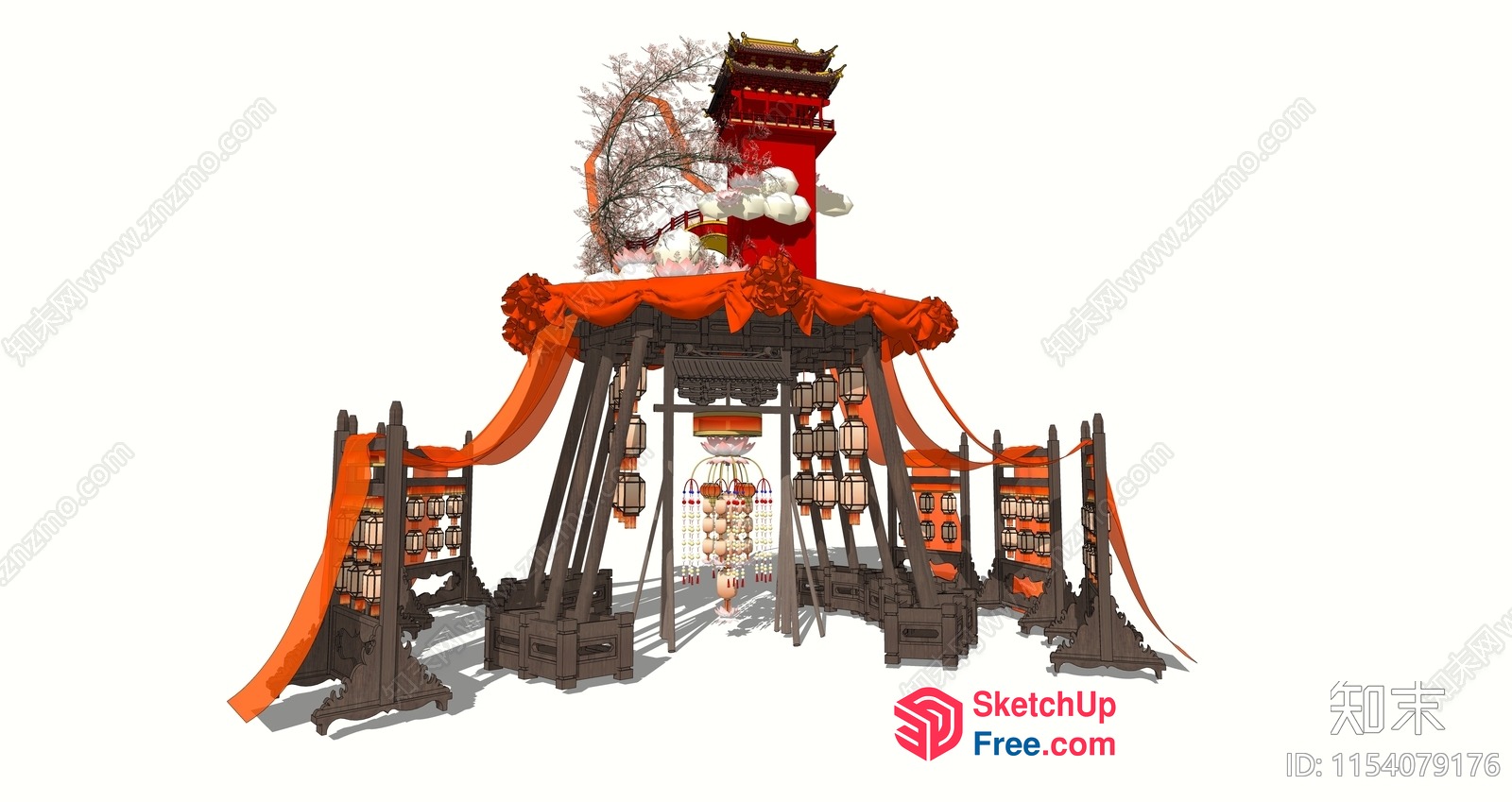 Asian-Inspired Traditional Temple Entrance 3D SketchUp File