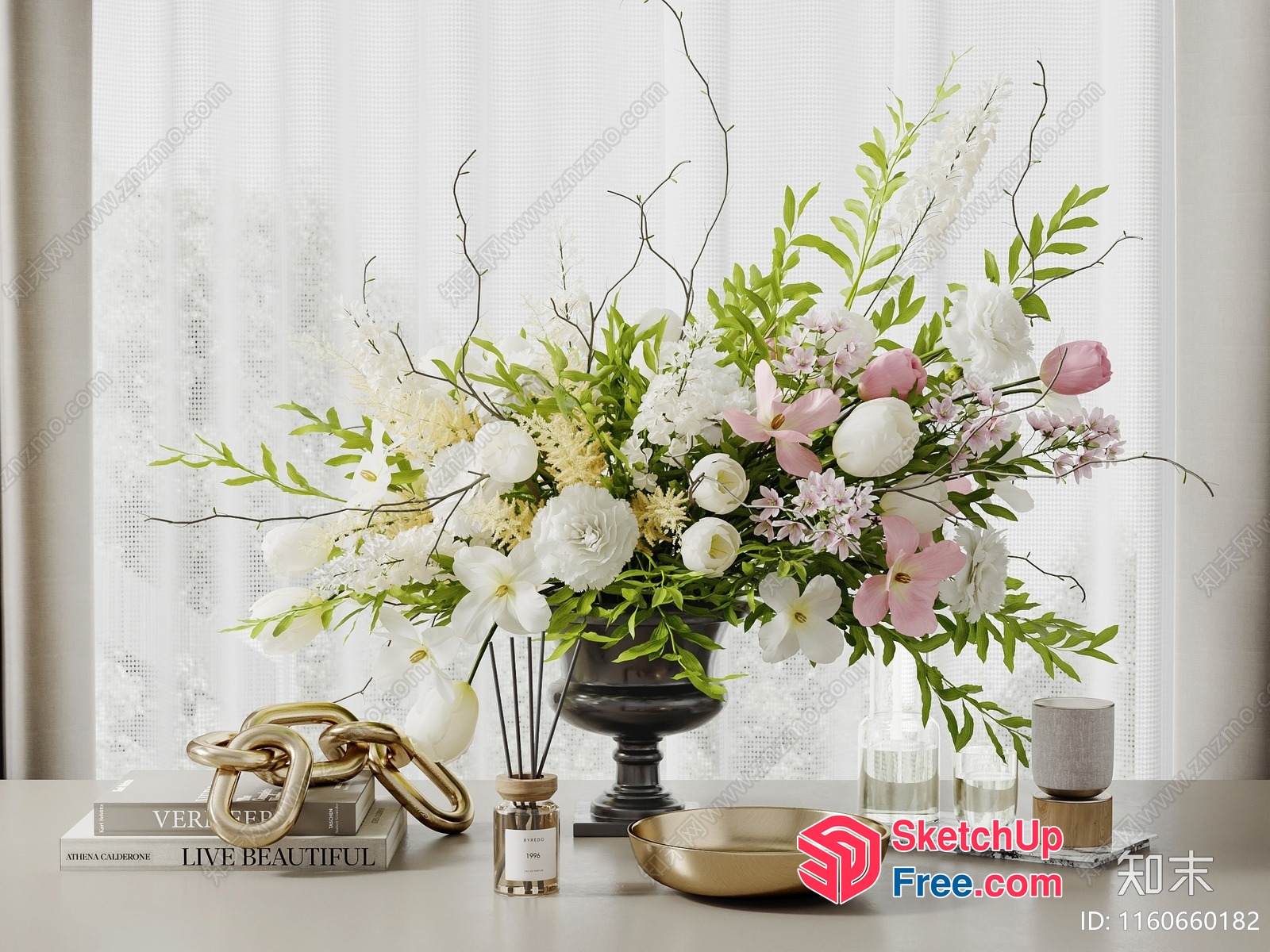 Elegant Floral Arrangement With Vase And Decorative Items 3D SketchUp File