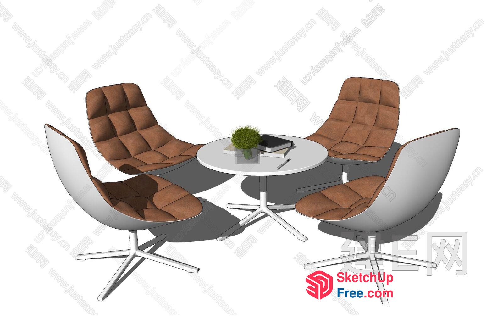 Modern Round Table And Four Brown Chairs 3D SketchUp File