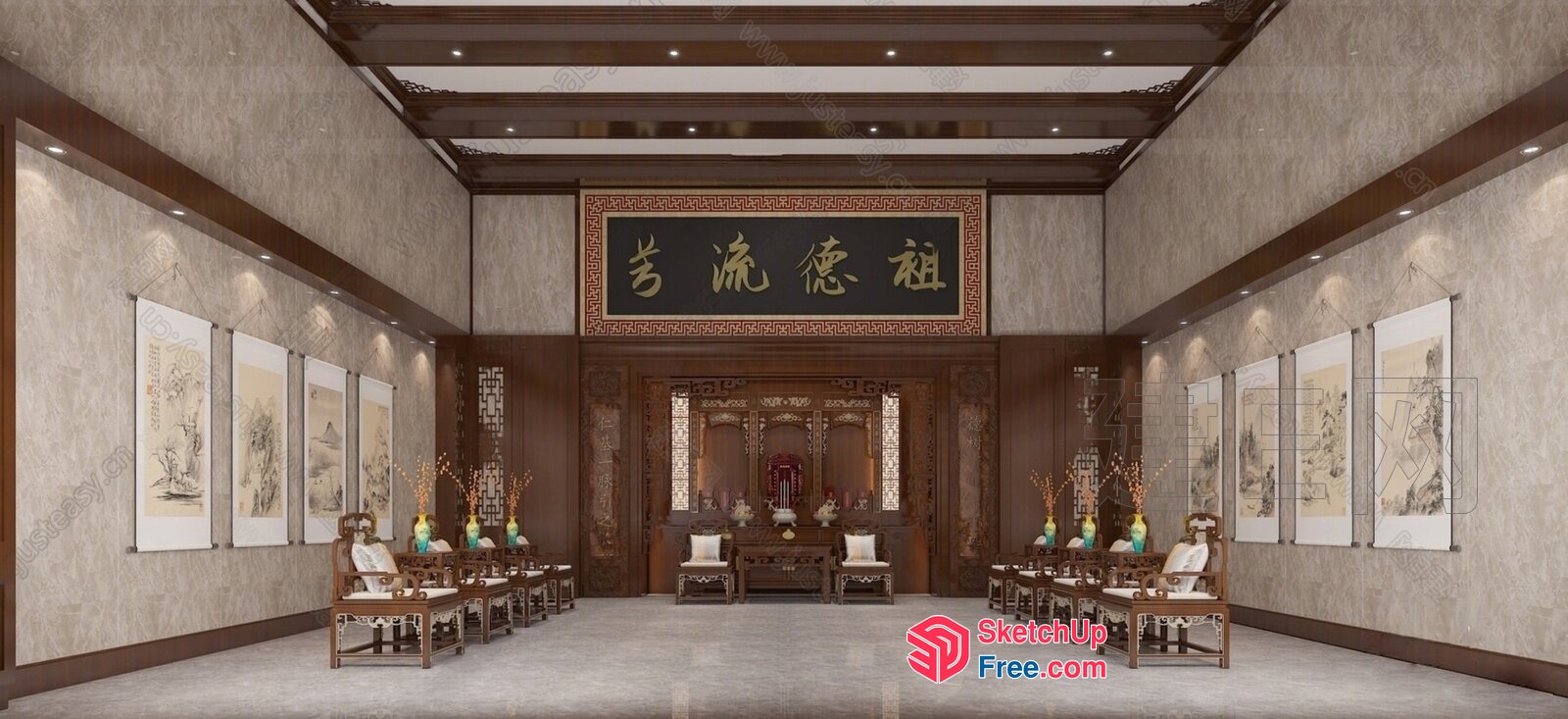 Traditional Chinese Decorative Wall Art And Furniture 3D SketchUp File