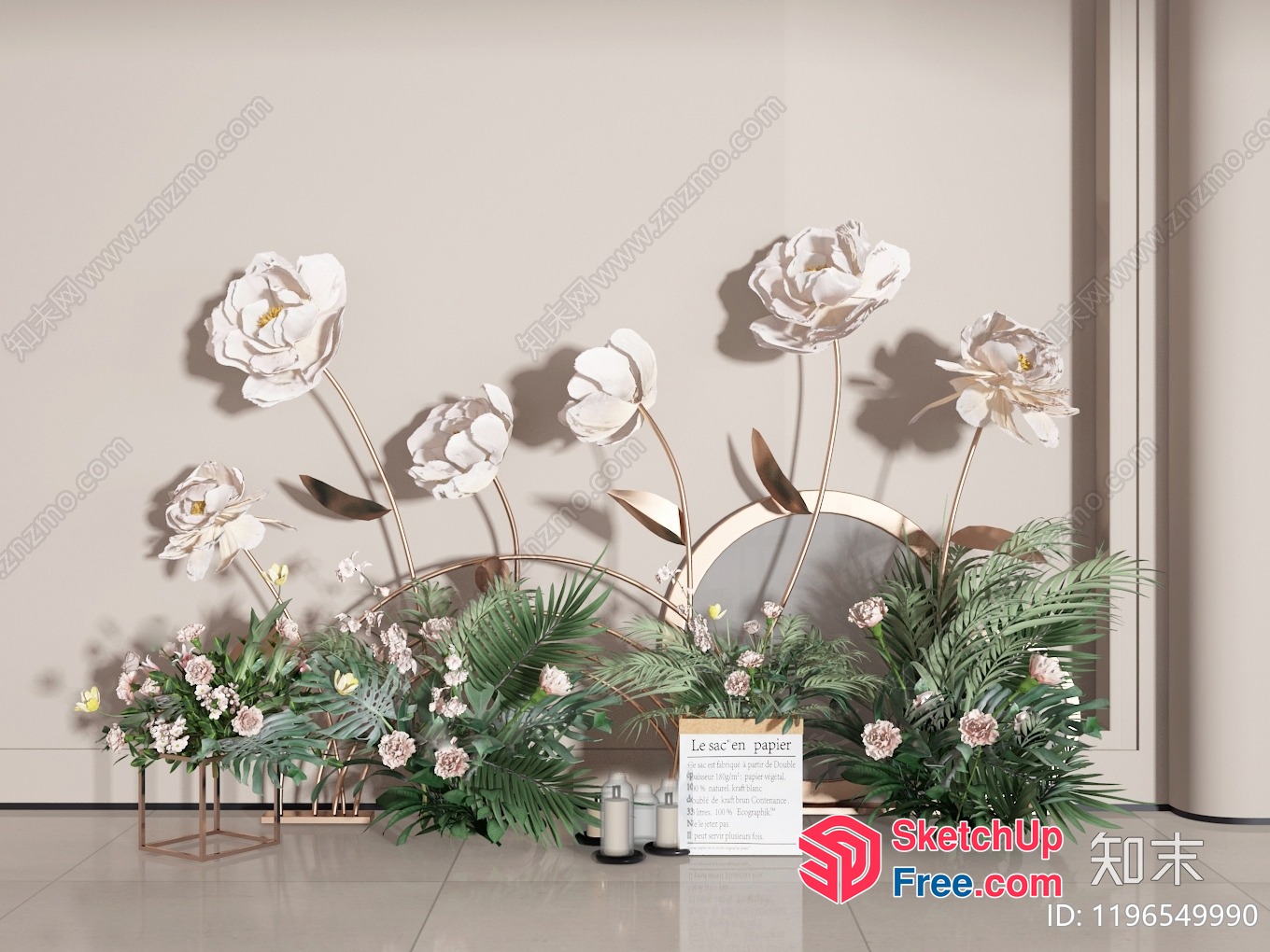 Elegant White Flower Arrangement With Gold Accents 3D SketchUp File