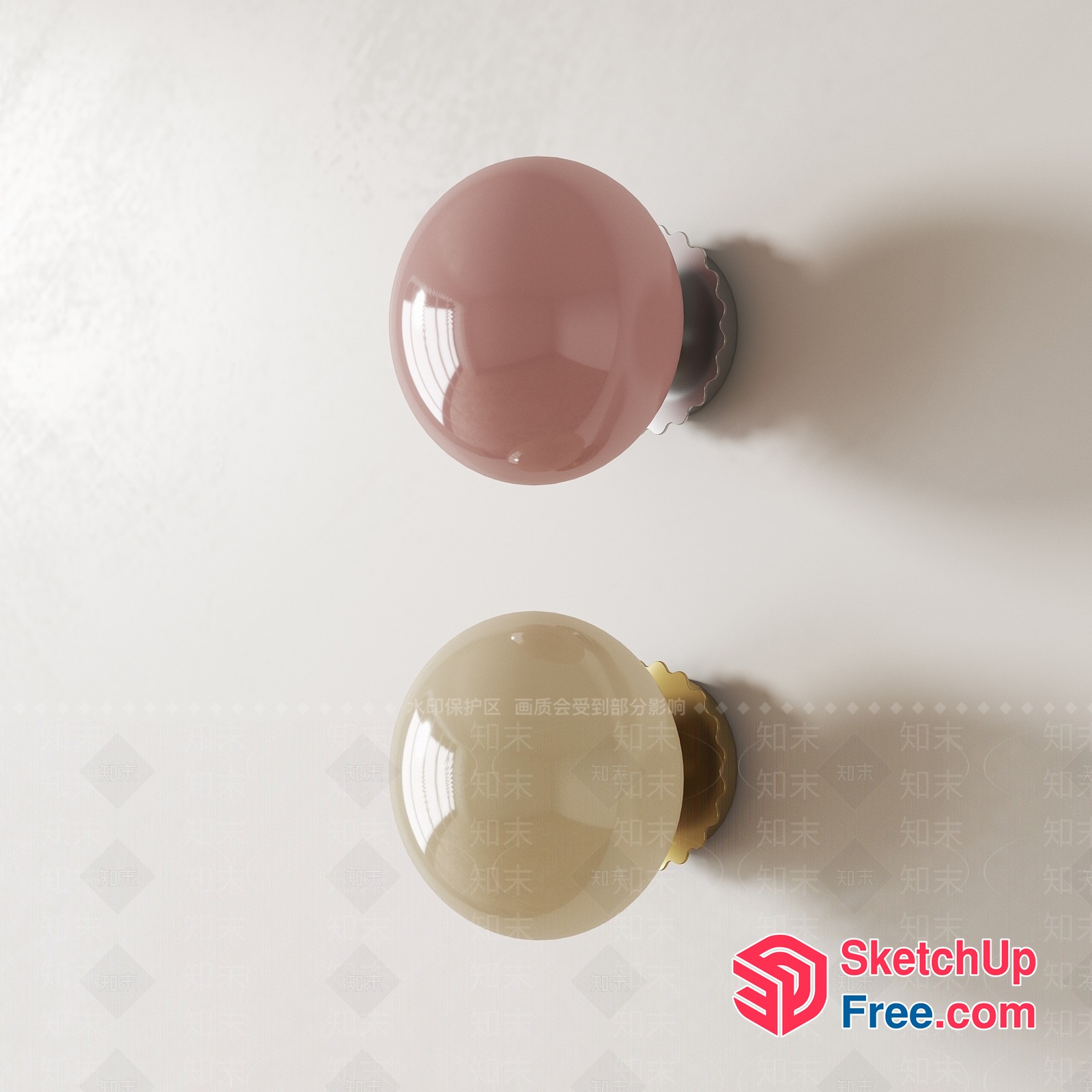 Two Spherical Light Fixtures In Pink And Cream 3D SketchUp File