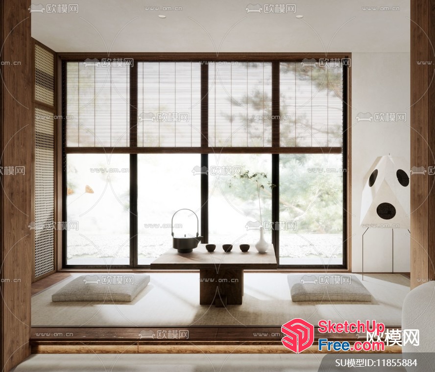 Modern Japanese-Style Tea Room With Large Window 3D SketchUp File