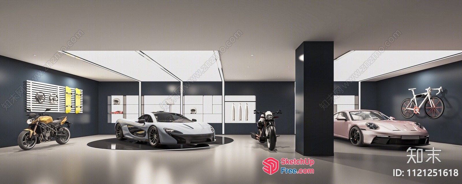 Modern Garage With Luxury Cars And Bikes 3D SketchUp File