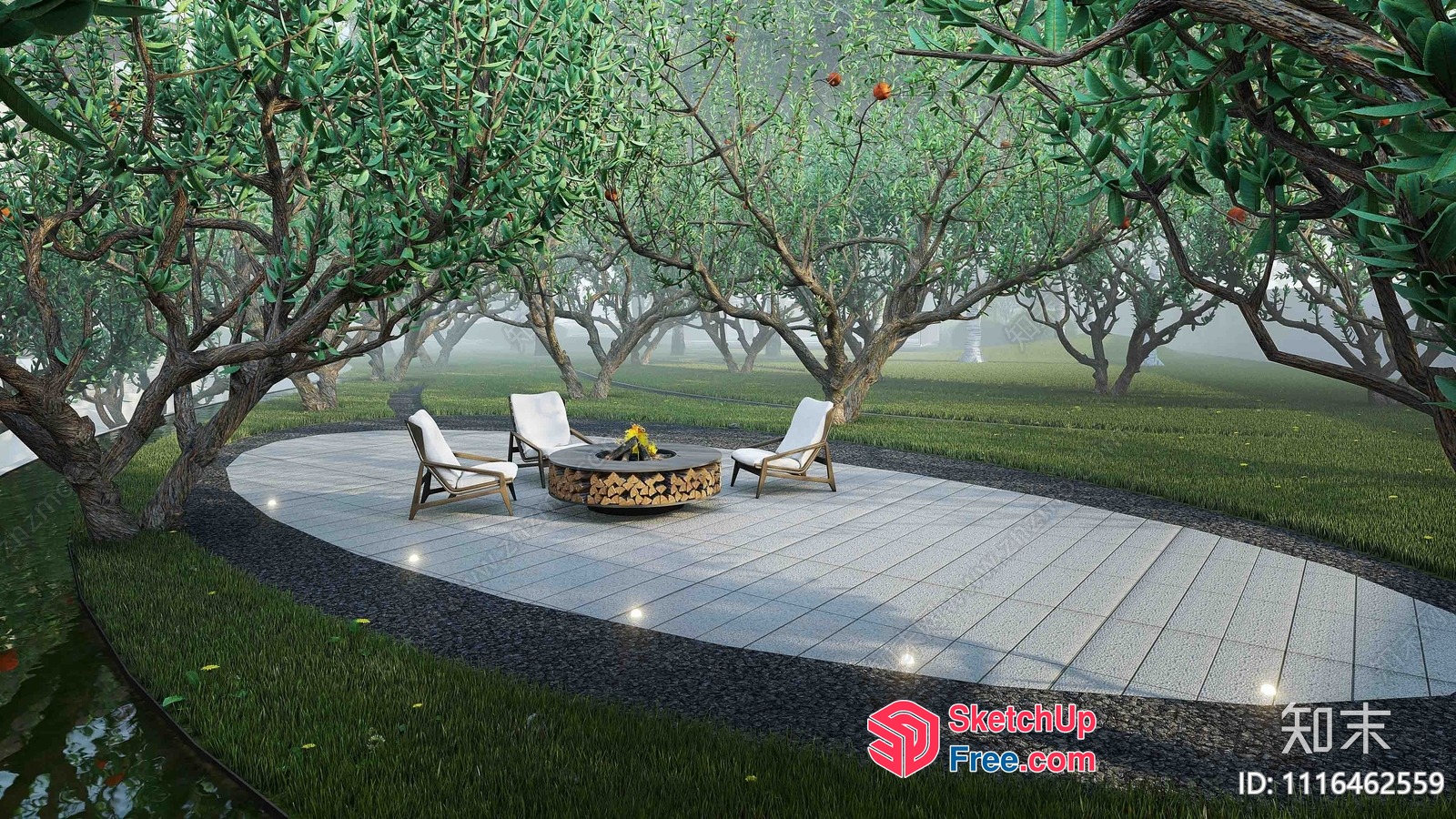 Serene Outdoor Patio With Elegant Fire Pit 3D SketchUp File
