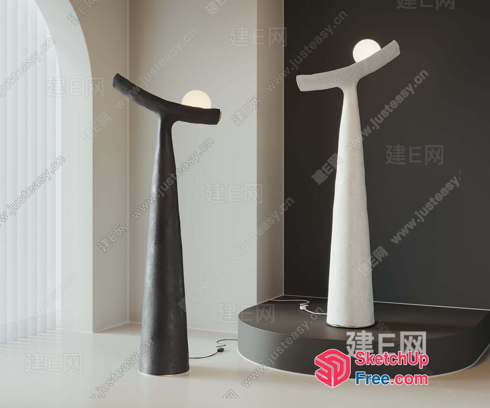 Elegant White And Black Floor Lamps With Unique Design 3D SketchUp File