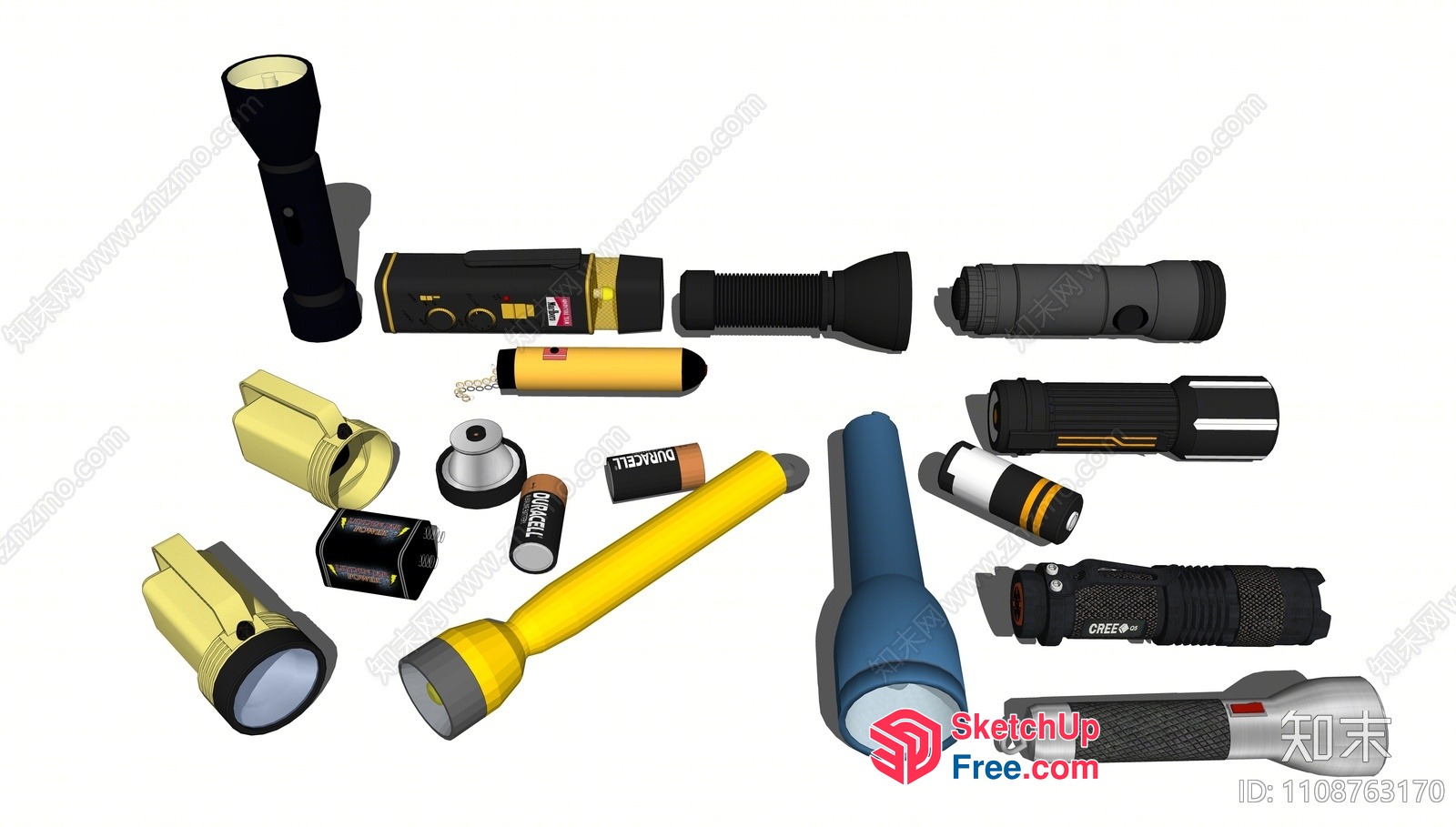 Various Flashlights And Batteries 3D SketchUp File