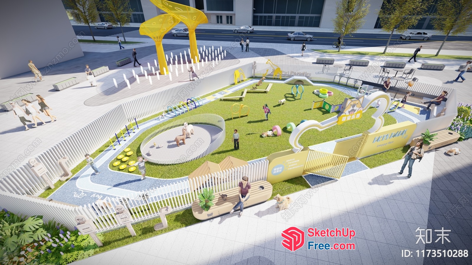 Modern Urban Park Design With Play Equipment And Green Space 3D SketchUp File