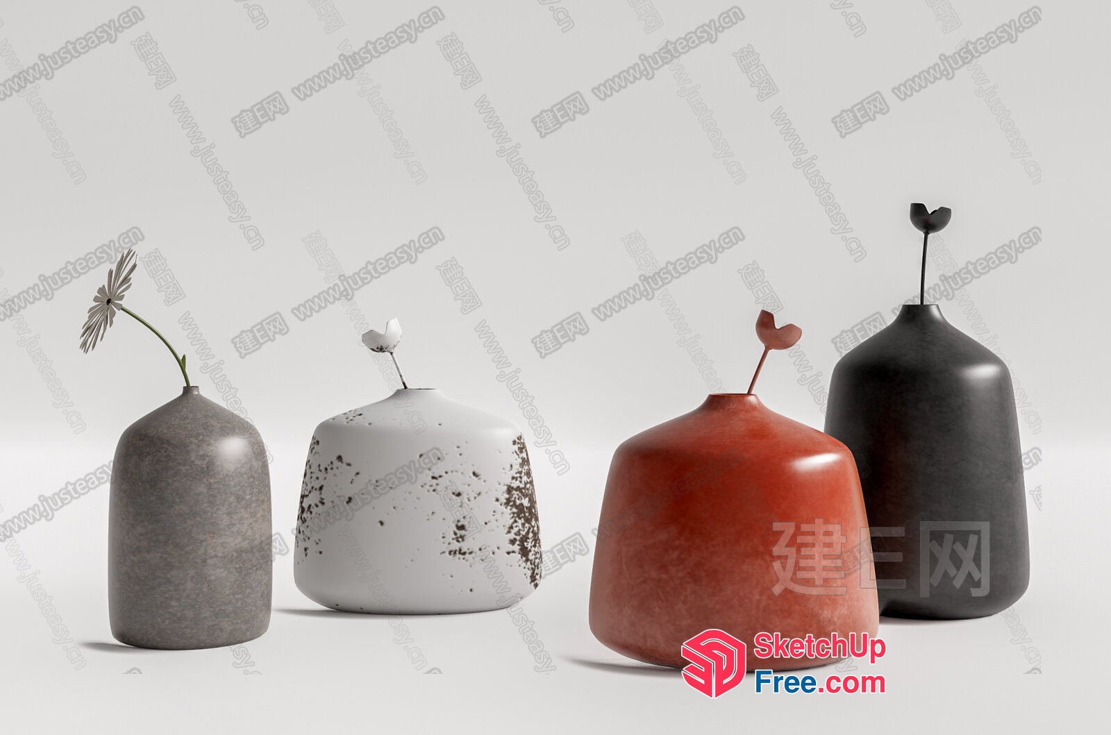 Four Vases In Distinct Styles 3D SketchUp File