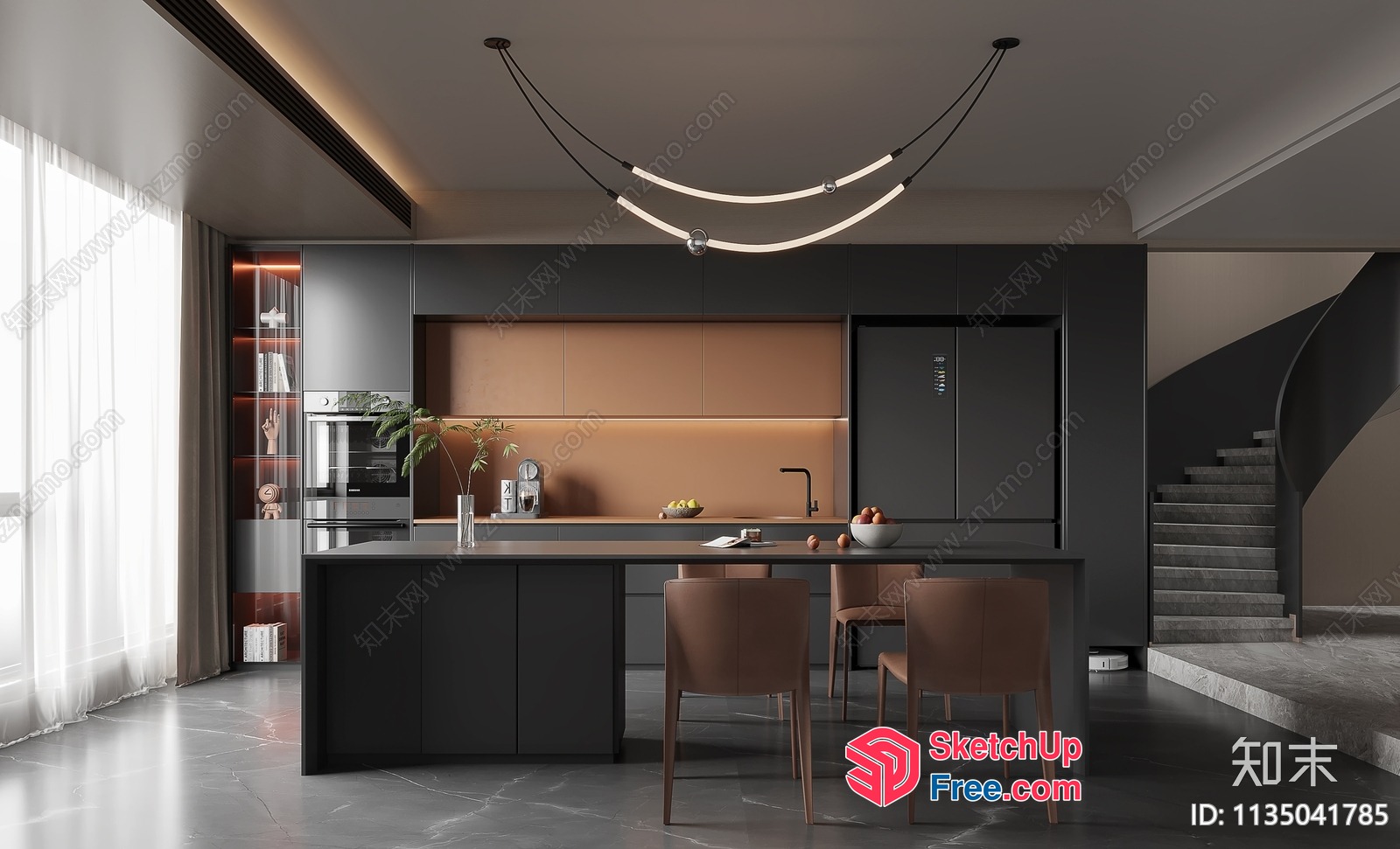 Modern Kitchen Island With Brown And Gray Tones 3D SketchUp File