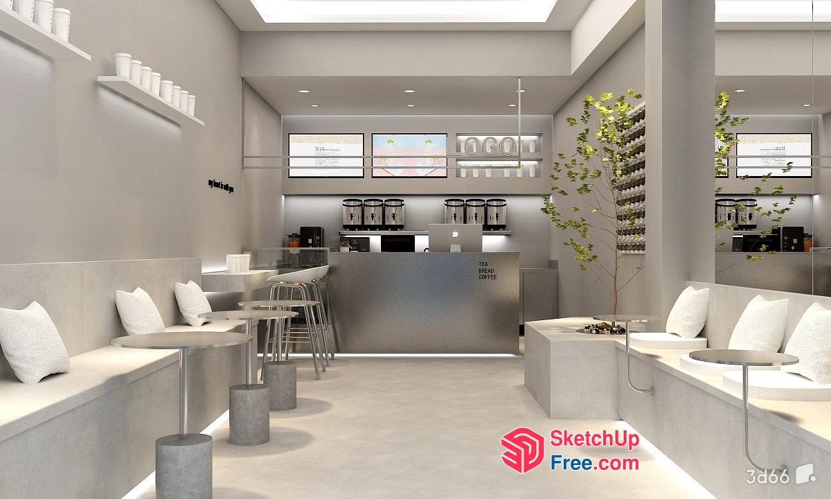 Modern Minimalist Coffee Shop Interior 3D SketchUp File
