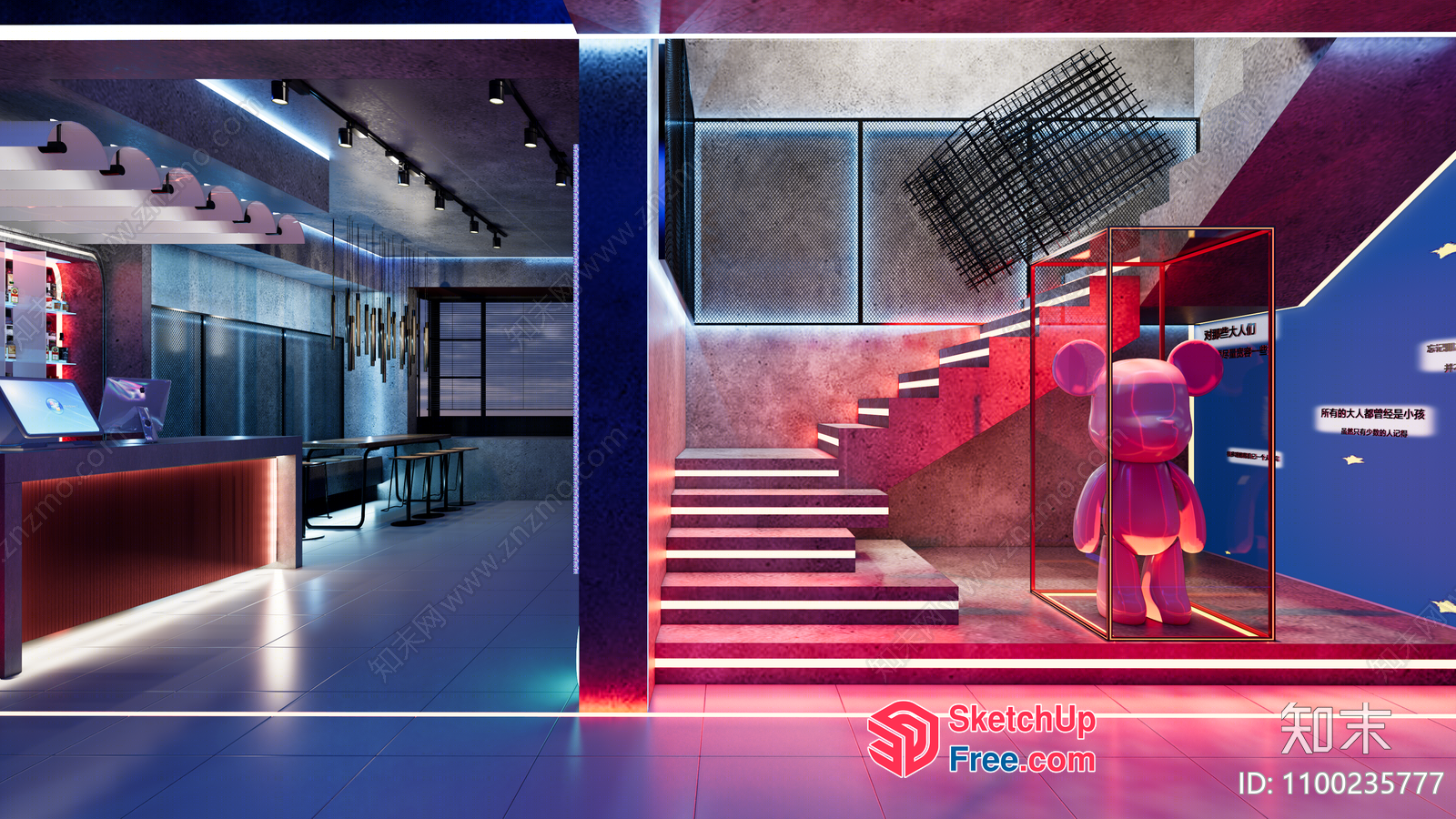 Modern Industrial Style Interior With Pink Accents 3D SketchUp File