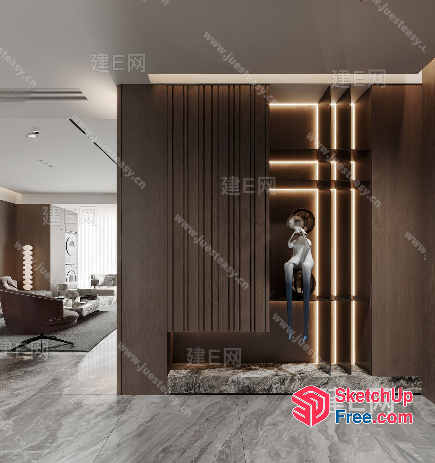 Modern Living Room With Sleek Decor And Marble Floor 3D SketchUp File
