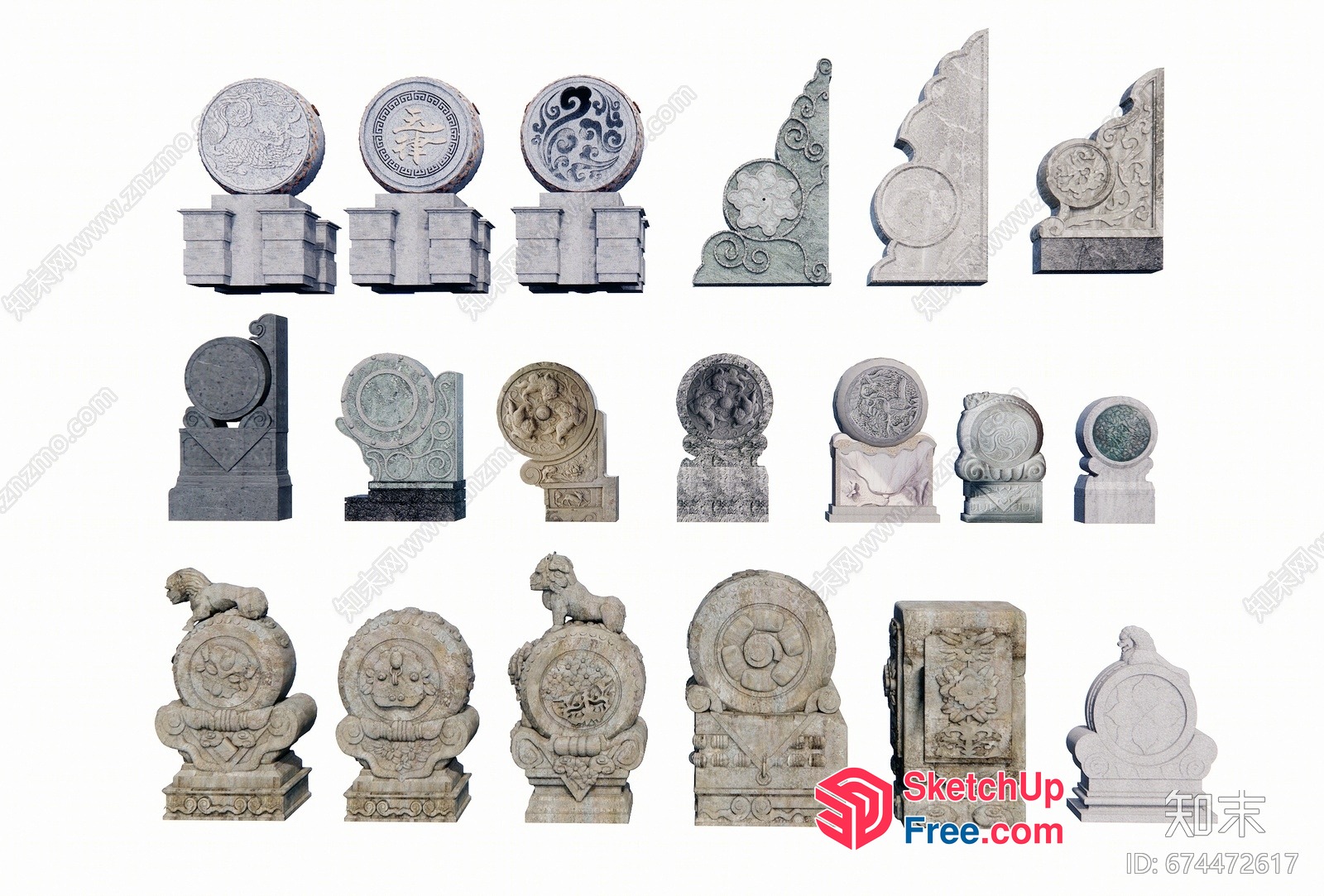 Decorative Stone Carvings Of Various Shapes And Designs 3D SketchUp File