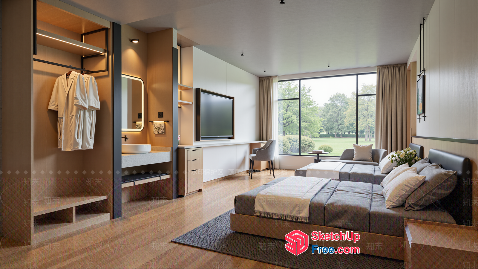 Modern Minimalist Bedroom With Natural Light 3D SketchUp File