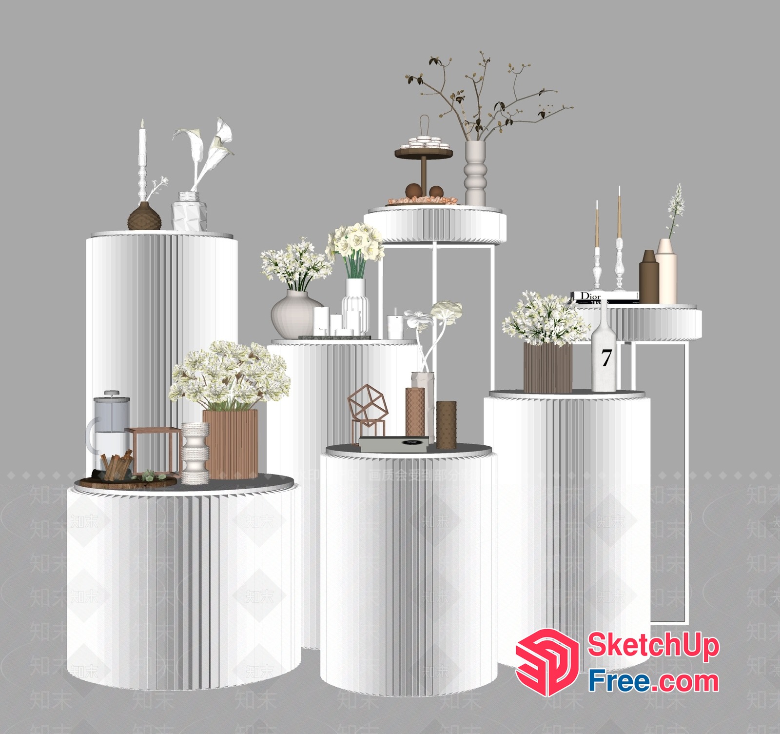 Modern White And Brown Decorative Furniture Collection 3D SketchUp File