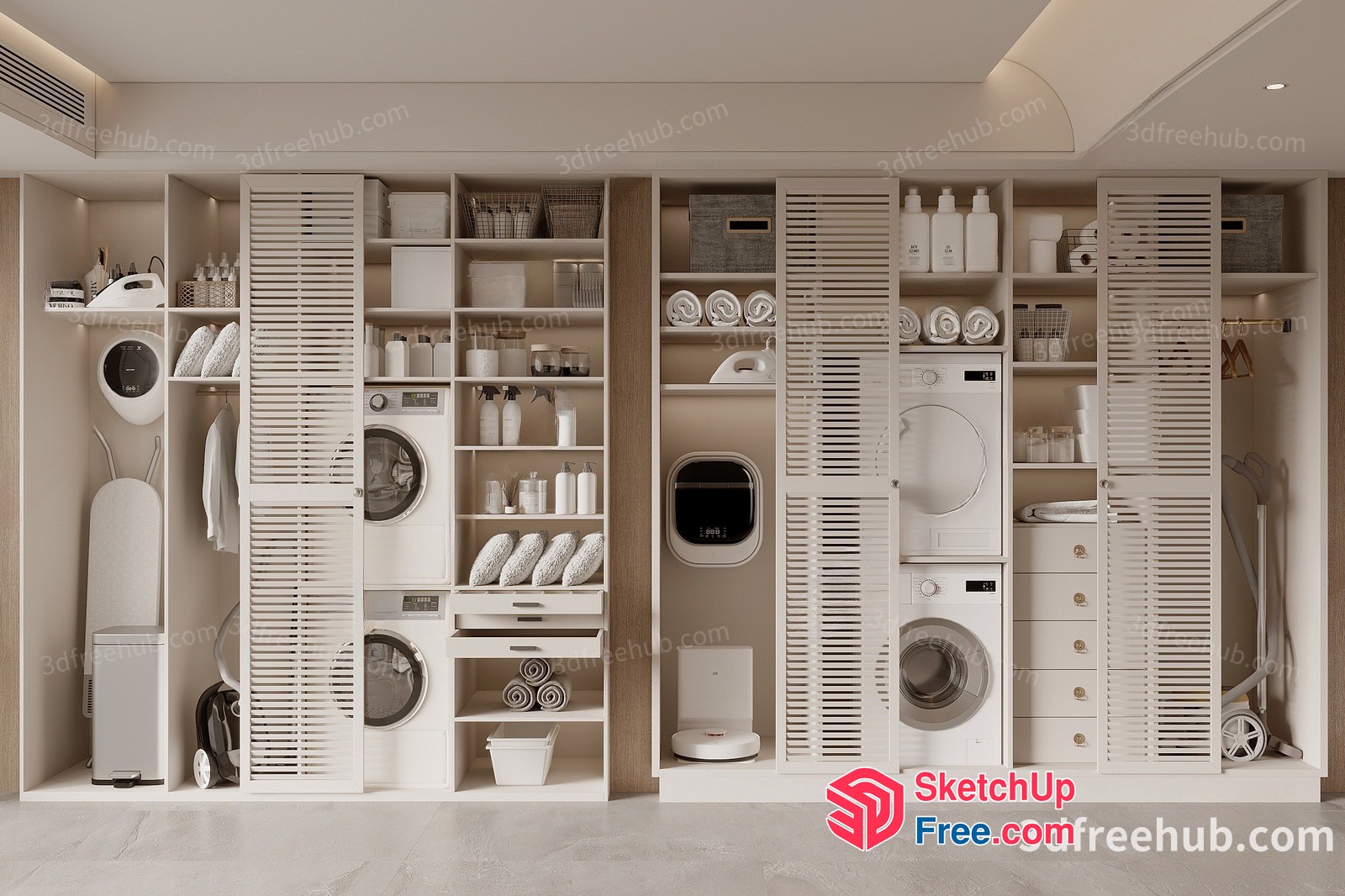 Modern Laundry Room Design With White Appliances And Shelving 3D SketchUp File
